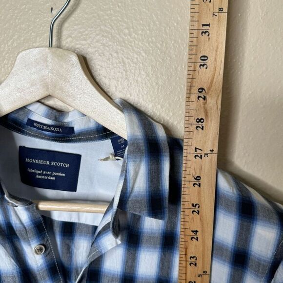 Scotch & Soda Shirt Mens Medium Blue Button Up Plaid Long Sleeve Classic Fit New - Picture 10 of 12